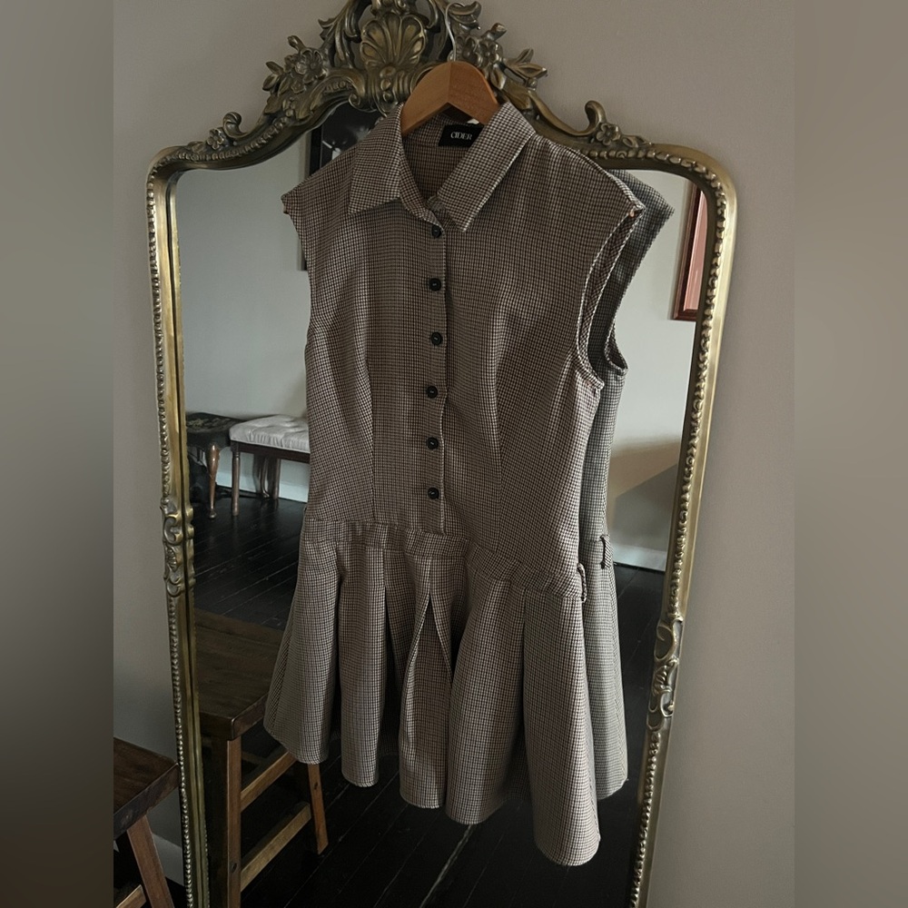 Cider Houndstooth Collared Dress